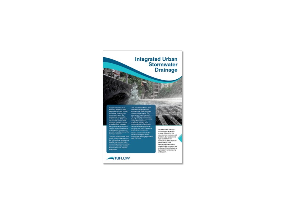 Image of the front page of a TUFLOW integrated urban stormwater drainage modelling brochure