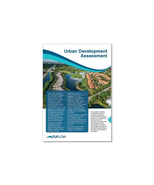 Image of the front page of a TUFLOW urban development assessment brochure