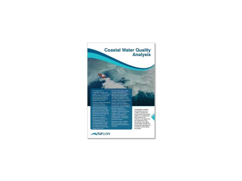 Image of the front page of a TUFLOW coastal water quality analysis brochure