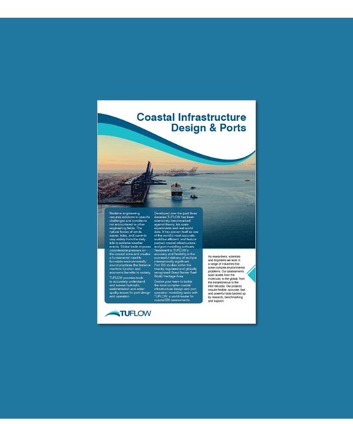 Image of the front page of a TUFLOW coastal infrastructure design and ports brochure