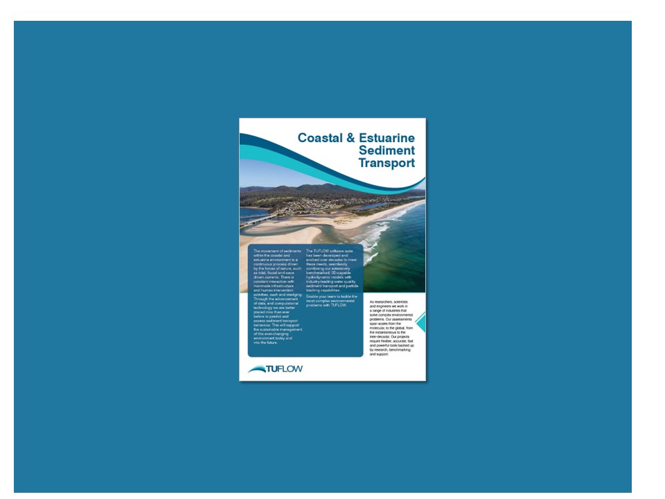 Image of the front page of a TUFLOW coastal and estuarine sediment transport brochure